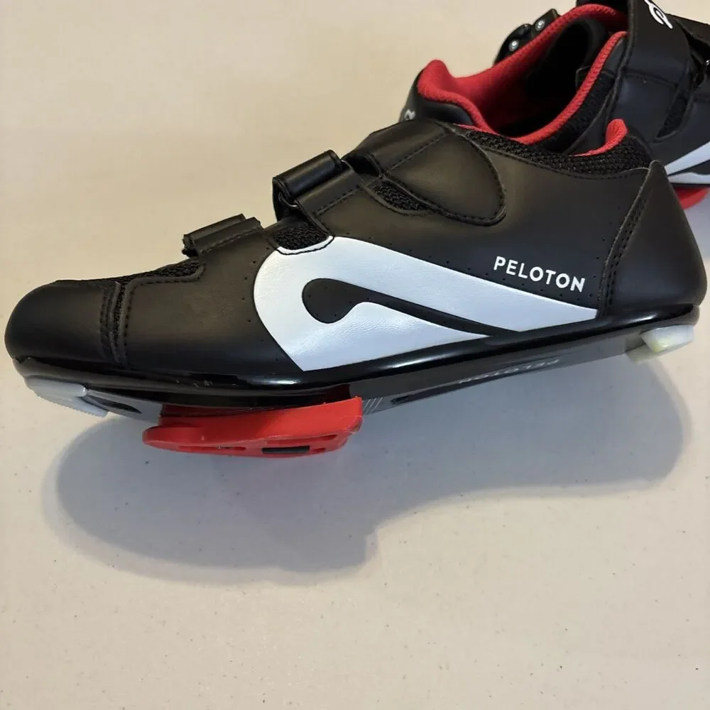 Women's Size 7 (38 EU) Peloton Cycling Shoes Black White Red EUC - Picture 7 of 8